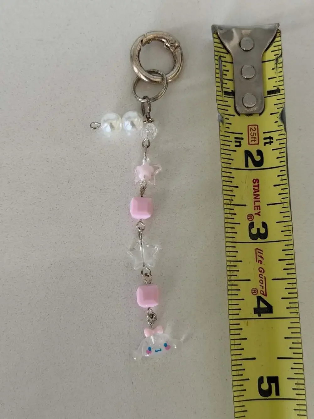 Sanrio Cinnamoroll Handmade Beaded Keychain with Pink Stars and Pearls
